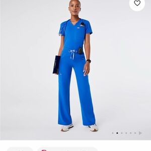 Figs Royal Blue High Waisted Isabel Wide-Leg Scrub Pants - Petite Small